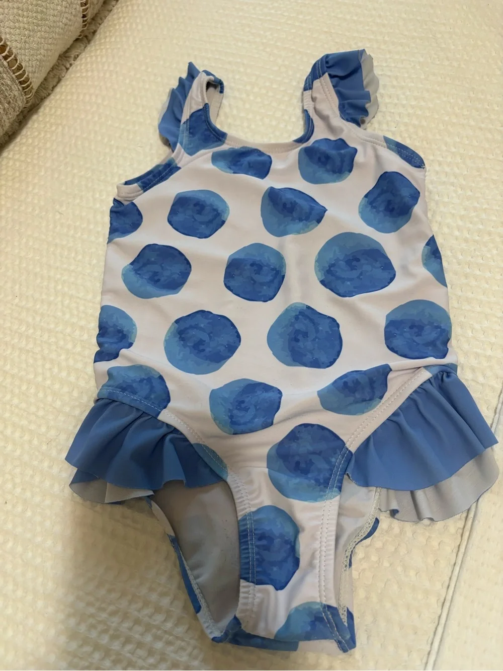 Blue Polka Dot Ruffle One-Piece Swimsuit for Girls
